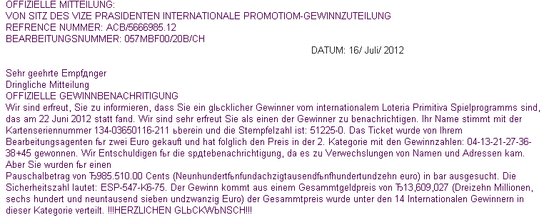 Gewinnbenachrichtigung
